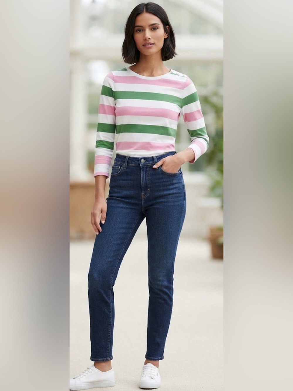 NWT Charter Club Women's Supima Cotton Striped Top - Size L - Pink White Green